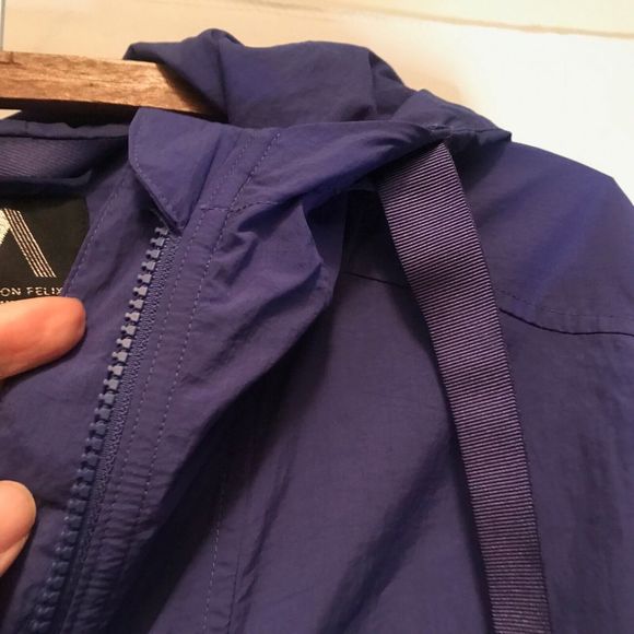 Athleta x Allyson Felix Purple Long Packable Lightweight Windbreaker hood Sz L - Picture 3 of 15